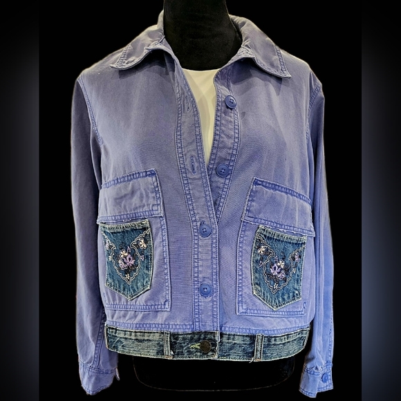 UPCYCLED ☆ HANDMADE PERRIWINKLE DENIM JACKET By "One Kind Denim Co". Sz XL - Picture 6 of 7